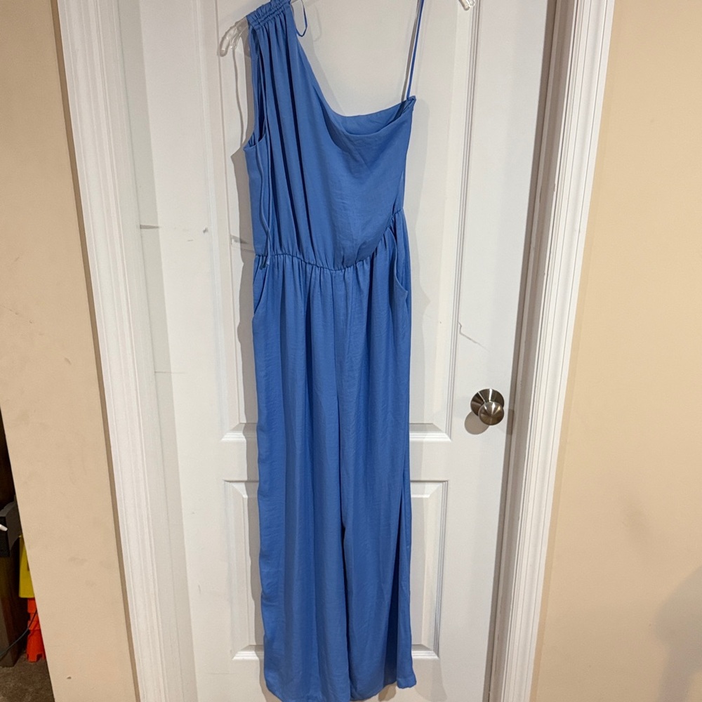 Steve Madden Adele One-Shoulder Blue Jumpsuit - Picture 2 of 10